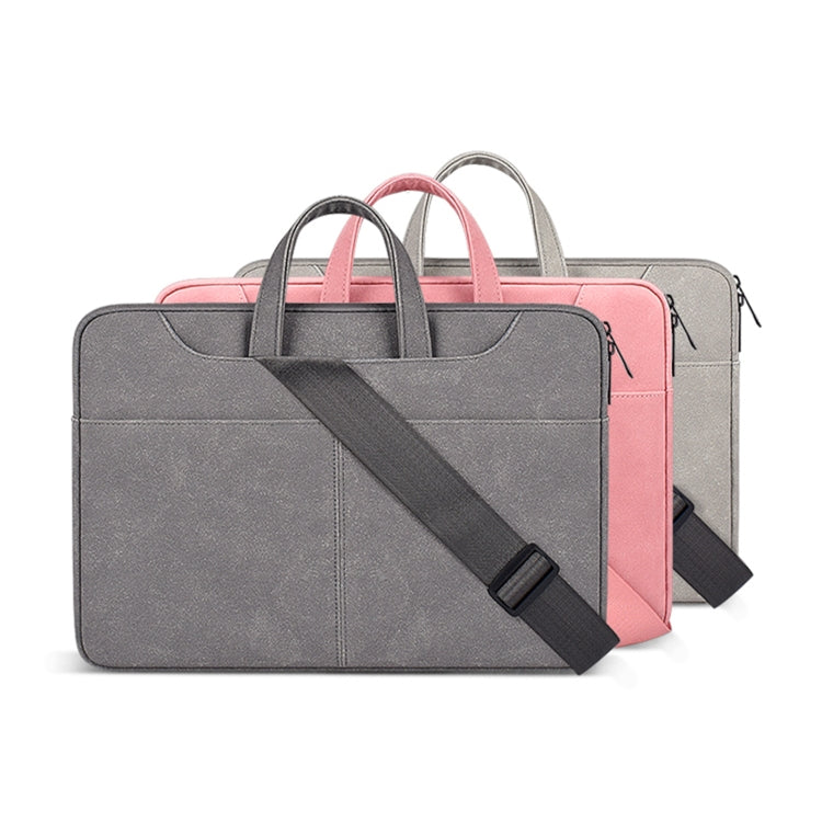 ST06SDJ Frosted PU Business Laptop Bag with Detachable Shoulder Strap, Size:13.3 inch(Pink)