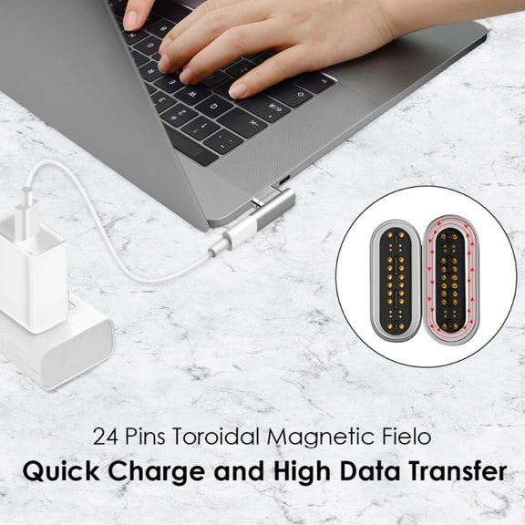 100W USB-C / Type-C Female to 20 Pin Magnetic USB-C / Type-C Male Elbow Adapter (Silver)