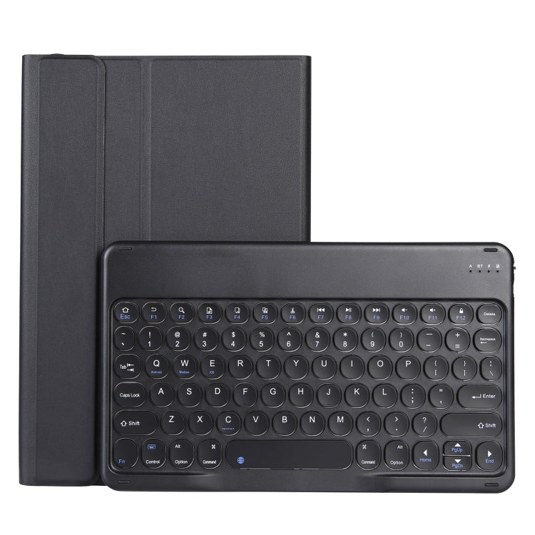 For Lenovo Pad Plus 11 inch TB-J607F / Tab P11 11 inch TB-J606F / Pad 11 inch YAM12 Lambskin Texture Detachable Round Keycap Bluetooth Keyboard Leather Tablet Case with Holder(Black)