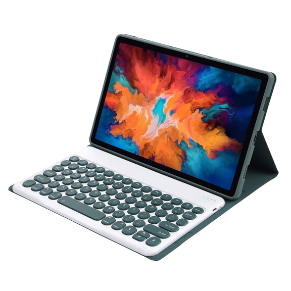 For Lenovo Pad Pro 11.5 inch 2021 TB-J716F / Tab P11 Pro 11.5 inch TB-J706F YAM13 Lambskin Texture Detachable Round Keycap Bluetooth Keyboard Leather Tablet Case with Holder(Dark Green)