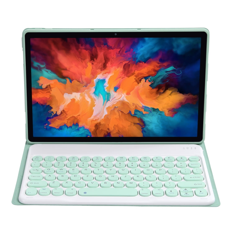For Lenovo Pad Pro 11.5 inch 2021 TB-J716F / Tab P11 Pro 11.5 inch TB-J706F YAM13 Lambskin Texture Detachable Round Keycap Bluetooth Keyboard Leather Tablet Case with Holder(Light Green)