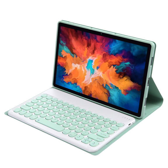 For Lenovo Pad Pro 11.5 inch 2021 TB-J716F / Tab P11 Pro 11.5 inch TB-J706F YAM13 Lambskin Texture Detachable Round Keycap Bluetooth Keyboard Leather Tablet Case with Holder(Light Green)