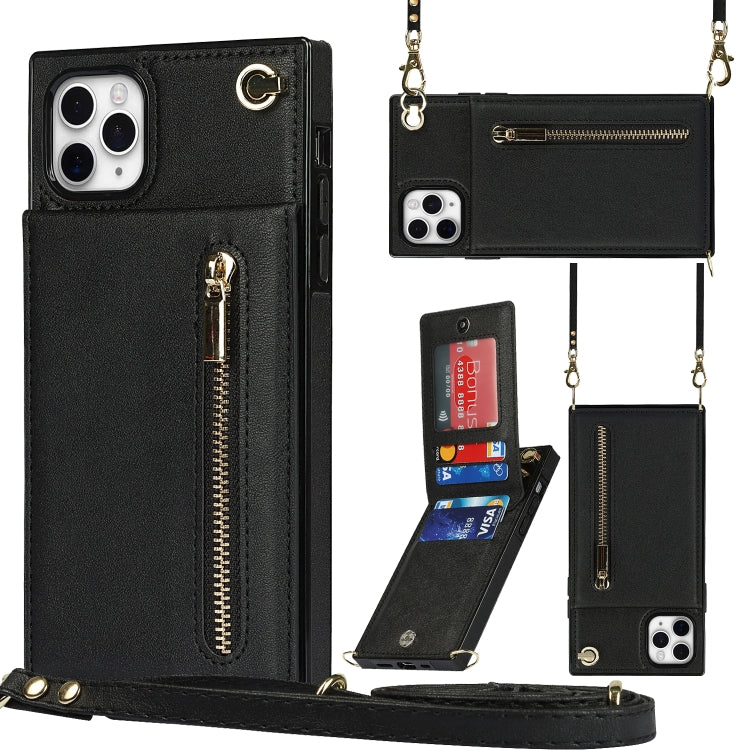 For iPhone 11 Pro Max Cross-body Zipper Square TPU+PU Back Cover Case with Holder & Card Slots & Wallet & Strap (Black) - iPhone 11 Pro Max Cases by PMC TechLife | Online Shopping South Africa | PMC TechLife