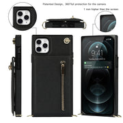 For iPhone 11 Pro Max Cross-body Zipper Square TPU+PU Back Cover Case with Holder & Card Slots & Wallet & Strap (Black)