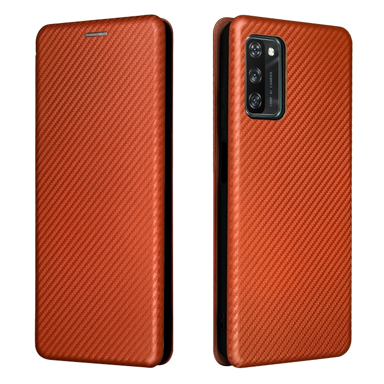 For Blackview A100 Carbon Fiber Texture Horizontal Flip TPU + PC + PU Leather Case with Card Slot(Brown)