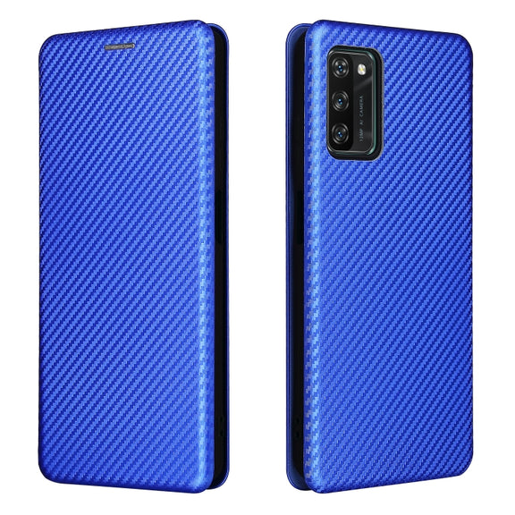 For Blackview A100 Carbon Fiber Texture Horizontal Flip TPU + PC + PU Leather Case with Card Slot(Blue)