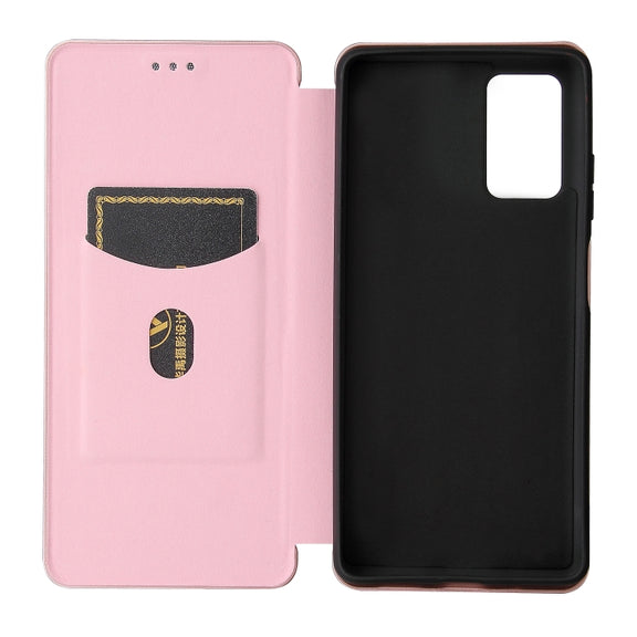 For Blackview A100 Carbon Fiber Texture Horizontal Flip TPU + PC + PU Leather Case with Card Slot(Pink)