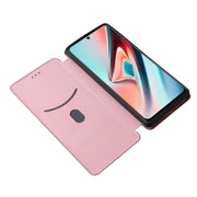 For Blackview A100 Carbon Fiber Texture Horizontal Flip TPU + PC + PU Leather Case with Card Slot(Pink)