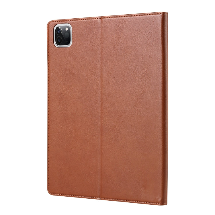 For iPad Air 13 2024 / iPad Pro 12.9 2022 / 2021 / 2010 Knead Skin Texture Horizontal Flip Leather Tablet Case with Photo Frame & Holder & Card Slots & Wallet (Brown)