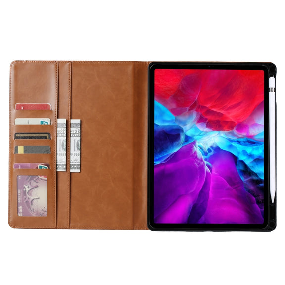 For iPad Air 13 2024 / iPad Pro 12.9 2022 / 2021 / 2010 Knead Skin Texture Horizontal Flip Leather Tablet Case with Photo Frame & Holder & Card Slots & Wallet (Brown)