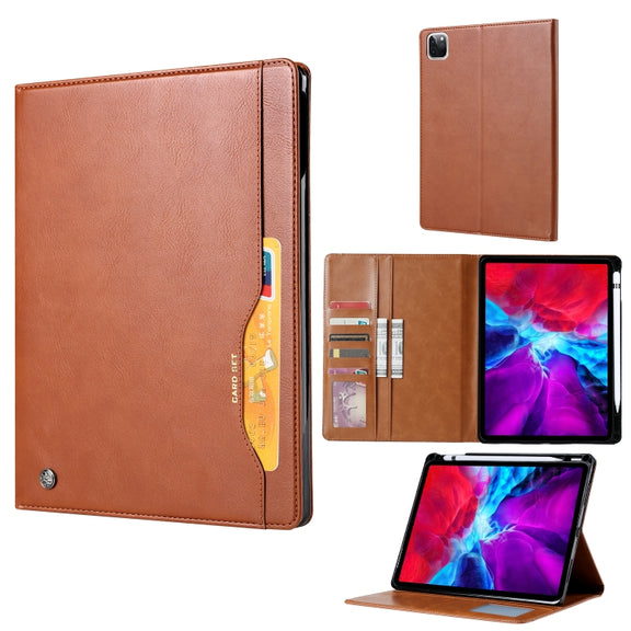 For iPad Air 13 2024 / iPad Pro 12.9 2022 / 2021 / 2010 Knead Skin Texture Horizontal Flip Leather Tablet Case with Photo Frame & Holder & Card Slots & Wallet (Brown)