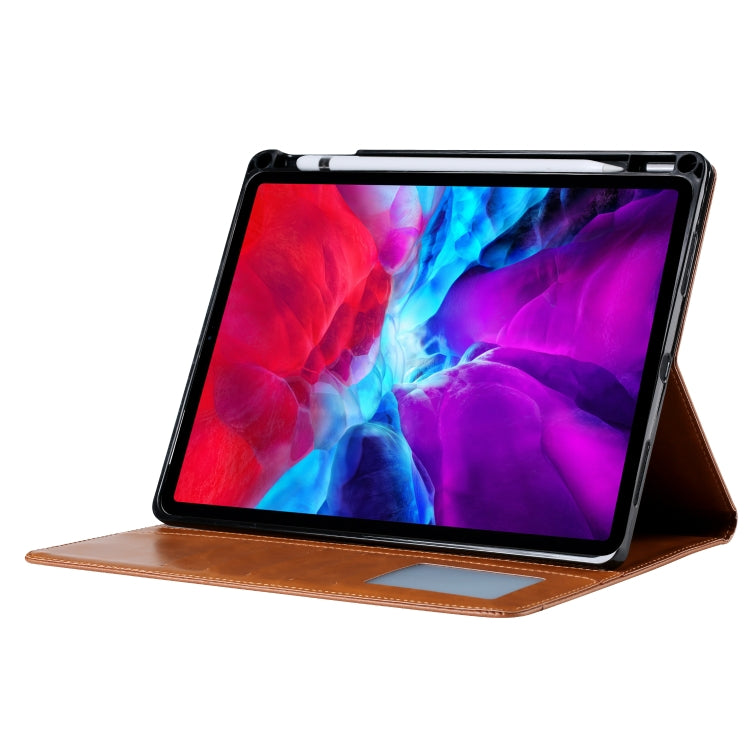 For iPad Air 13 2024 / iPad Pro 12.9 2022 / 2021 / 2010 Knead Skin Texture Horizontal Flip Leather Tablet Case with Photo Frame & Holder & Card Slots & Wallet (Brown)