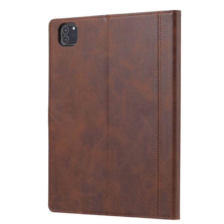 For iPad Air 13 2024 / iPad Pro 12.9 2022/2021/2020 Calf Texture Double Fold Clasp Horizontal Flip Leather Tablet Case with Photo Frame & Holder & Card Slots & Wallet(Brown) - iPad Pro 12.9 (2022/2021) Cases by PMC TechLife | Online Shopping South Africa | PMC TechLife | Buy Now Pay Later Mobicred