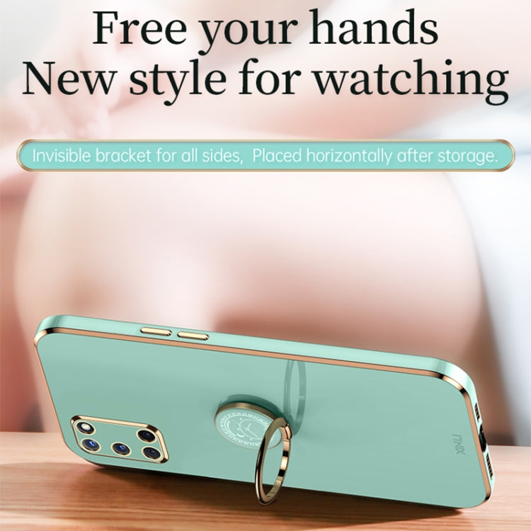 For OPPO A52 XINLI Straight 6D Plating Gold Edge TPU Shockproof Case with Ring Holder(Mint Green) - OPPO Cases by XINLI | Online Shopping South Africa | PMC TechLife | Buy Now Pay Later Mobicred