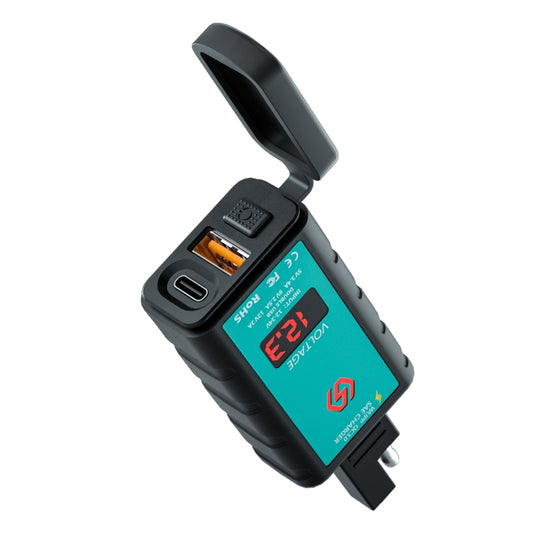 WUPP ZH-1422B1 DC12-24V Motorcycle Square Single USB + PD Fast Charging Charger with Switch + Voltmeter + Integrated SAE Socket - free shipping - PMC Jewellery - Order now!
