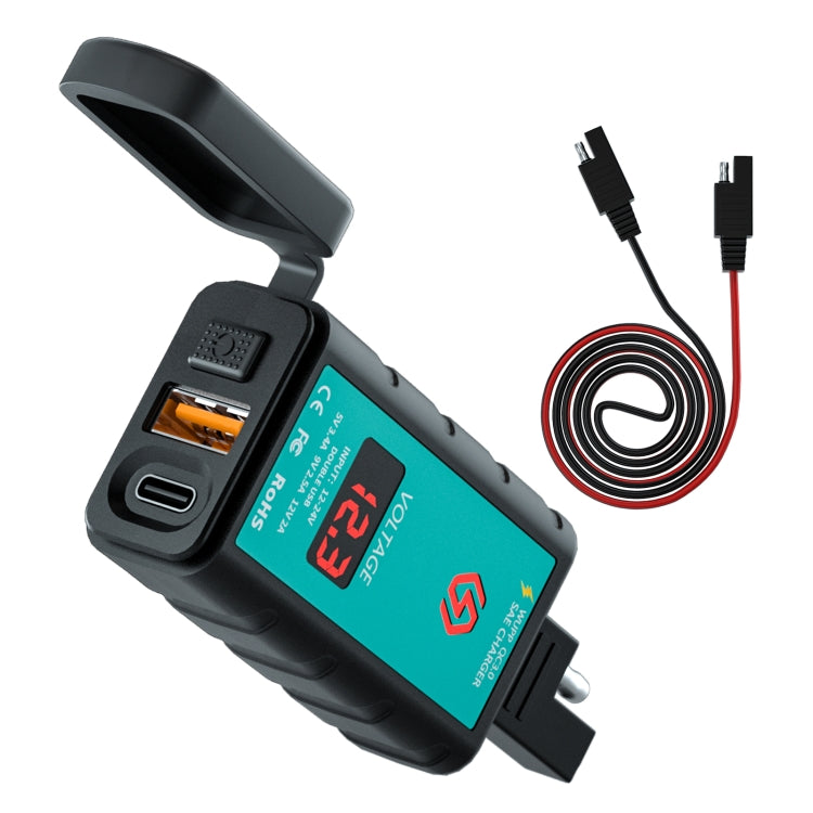 WUPP ZH-1422B2 DC12-24V Motorcycle Square Single USB + PD Fast Charging Charger with Switch + Voltmeter + Integrated SAE Socket + 1m SAE Socket Cable - Battery Charger by WUPP | Online Shopping South Africa | PMC TechLife | Buy Now Pay Later Mobicred