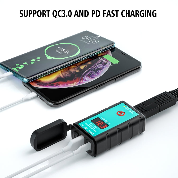 WUPP ZH-1422B2 DC12-24V Motorcycle Square Single USB + PD Fast Charging Charger with Switch + Voltmeter + Integrated SAE Socket + 1m SAE Socket Cable - Battery Charger by WUPP | Online Shopping South Africa | PMC TechLife | Buy Now Pay Later Mobicred