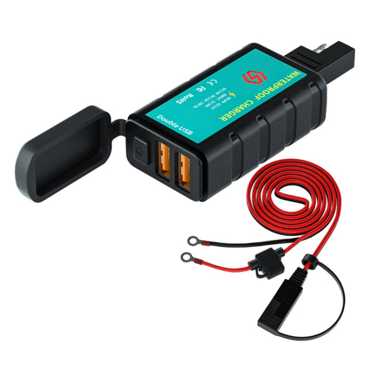 WUPP ZH-1422C3 Motorcycle Square Dual USB Fast Charging Charger with Switch + Integrated SAE Socket + 1.4m OT Terminal Cable - free shipping - PMC Jewellery - Order now!