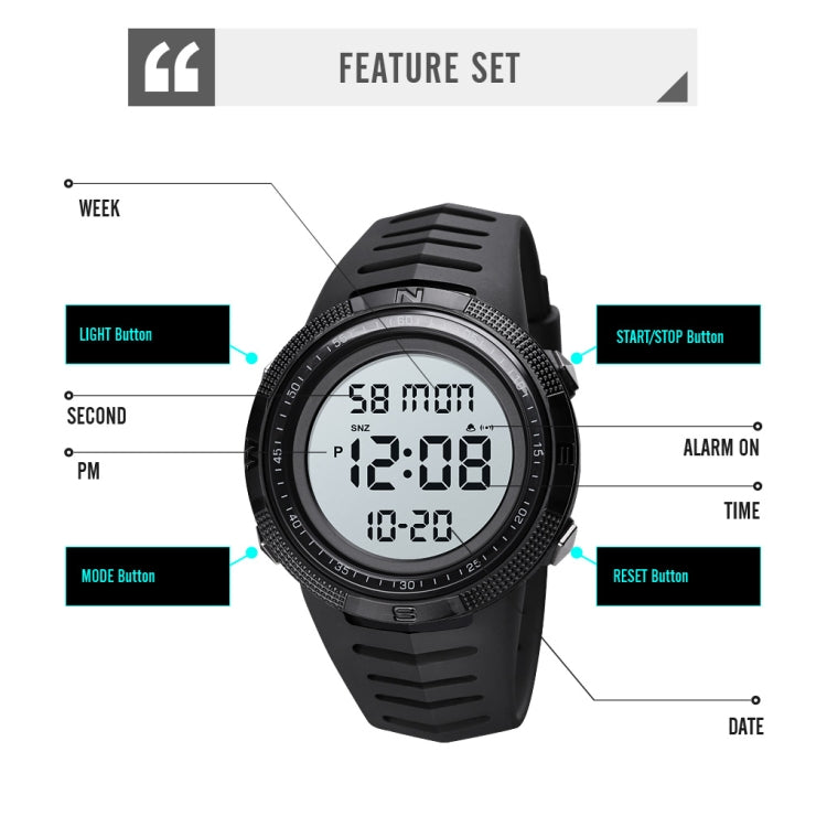 SKMEI 1632 Dual Time Display Luminous Electronic Watch, Support Alarm Clock(Black and White)