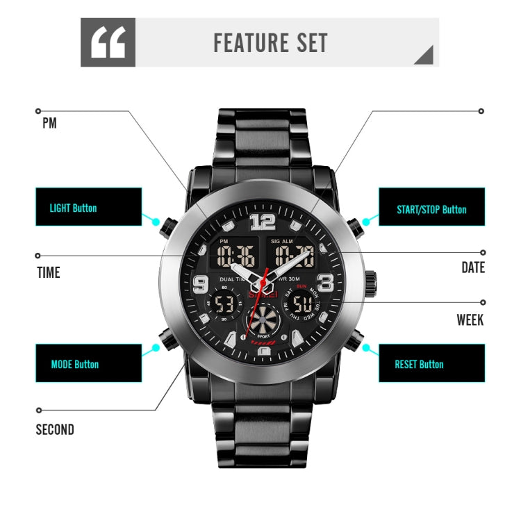 SKMEI 1642 Three-time Display Luminous Electronic Watch, Support Alarm Clock(Black)