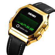 SKMEI 1650 Leather Strap Version LED Digital Display Electronic Watch with Touch Luminous Button(Gold)