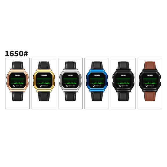 SKMEI 1650 Leather Strap Version LED Digital Display Electronic Watch with Touch Luminous Button(Rose Gold)
