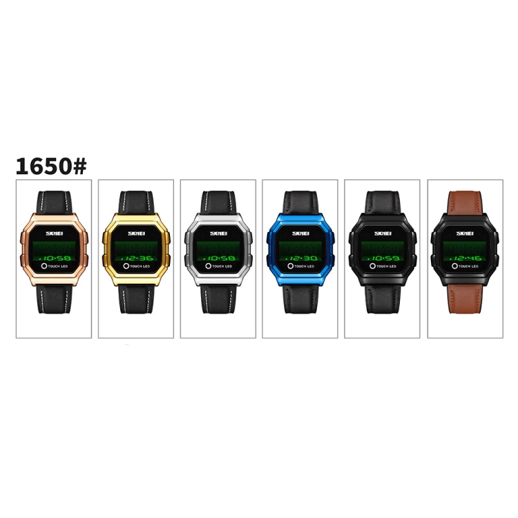 SKMEI 1650 Leather Strap Version LED Digital Display Electronic Watch with Touch Luminous Button(Rose Gold)