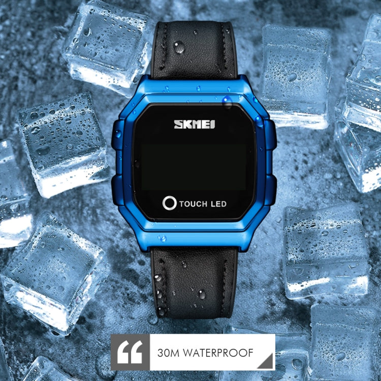SKMEI 1650 Leather Strap Version LED Digital Display Electronic Watch with Touch Luminous Button(Blue)