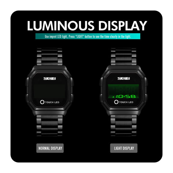 SKMEI 1650 Leather Strap Version LED Digital Display Electronic Watch with Touch Luminous Button(Gold)