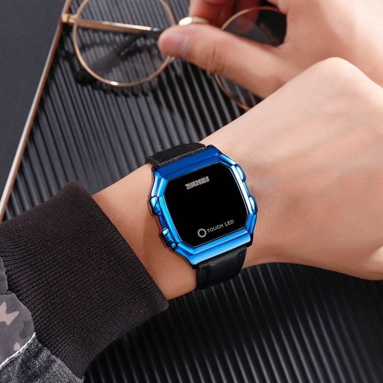 SKMEI 1650 Leather Strap Version LED Digital Display Electronic Watch with Touch Luminous Button(Blue)