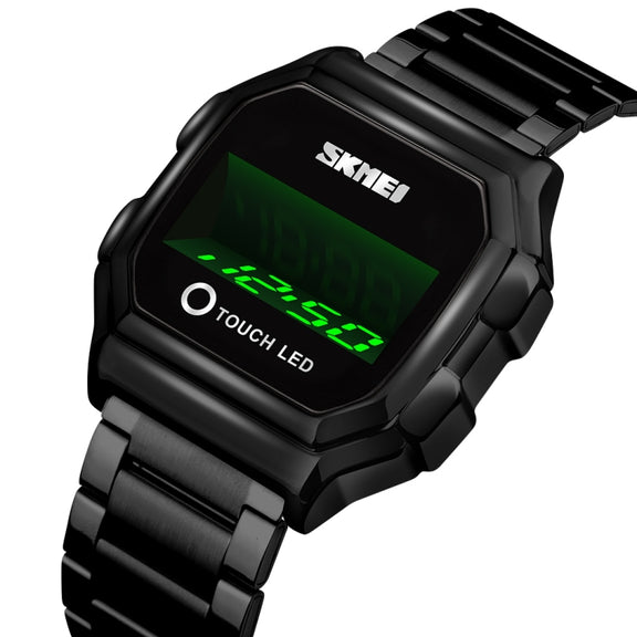 SKMEI 1650 Steel Strap Version LED Digital Display Electronic Watch with Touch Luminous Button(Black)