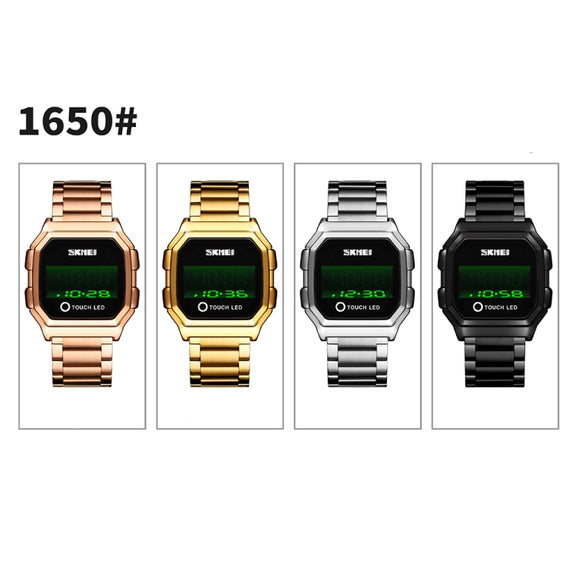 SKMEI 1650 Steel Strap Version LED Digital Display Electronic Watch with Touch Luminous Button(Gold)