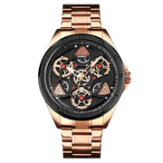 SKMEI 1678 Men Water-resistant Quartz Watch with Rotatable Gear Dial(Rose Gold Shell Black Surface)
