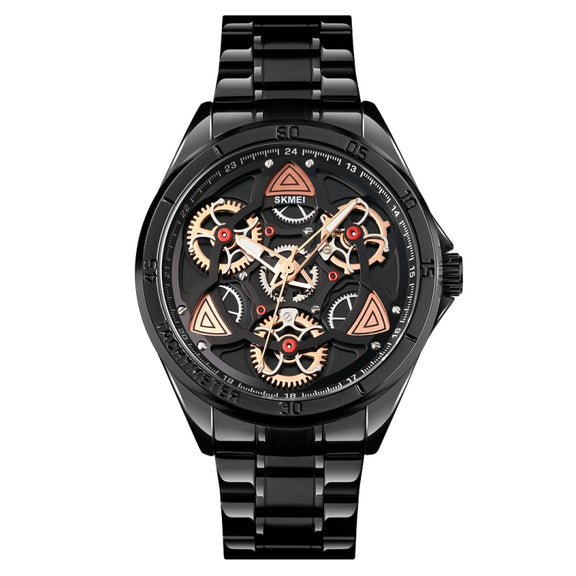 SKMEI 1678 Men Water-resistant Quartz Watch with Rotatable Gear Dial(Black Shell Black Surface)