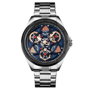 SKMEI 1678 Men Water-resistant Quartz Watch with Rotatable Gear Dial(Silver Shell Blue Surface)