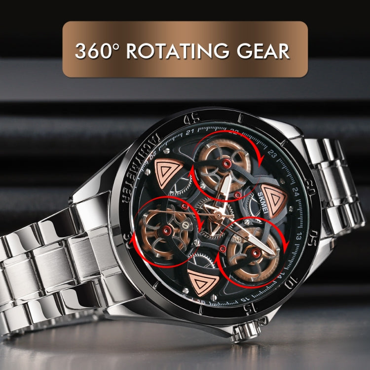 SKMEI 1678 Men Waterproof Quartz Watch with Rotatable Gear Dial(Silver Shell Blue Surface) - free shipping - PMC TechLife - Order now!