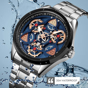 SKMEI 1678 Men Water-resistant Quartz Watch with Rotatable Gear Dial(Black Shell Blue Surface)