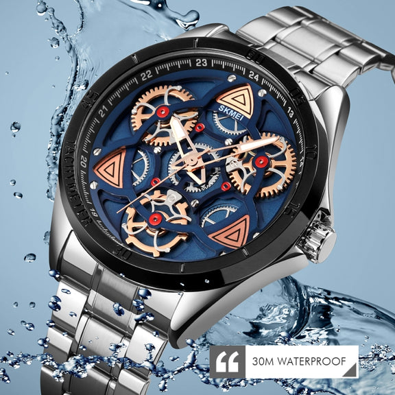 SKMEI 1678 Men Water-resistant Quartz Watch with Rotatable Gear Dial(Black Shell Black Surface)