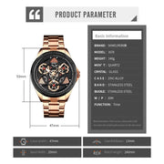 SKMEI 1678 Men Water-resistant Quartz Watch with Rotatable Gear Dial(Rose Gold Shell Black Surface)