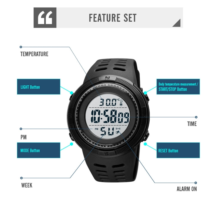 SKMEI 1681 Multifunctional LED Digital Display Luminous Electronic Watch, Support Body / Ambient Temperature Measurement(Blue Black) - free shipping - PMC TechLife - Order now!