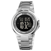 SKMEI 1712 Dual Time LED Digital Display Luminous Stainless Steel Strap Electronic Watch(Silver and Black)