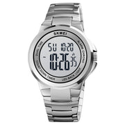 SKMEI 1712 Dual Time LED Digital Display Luminous Stainless Steel Strap Electronic Watch(Silver and White)