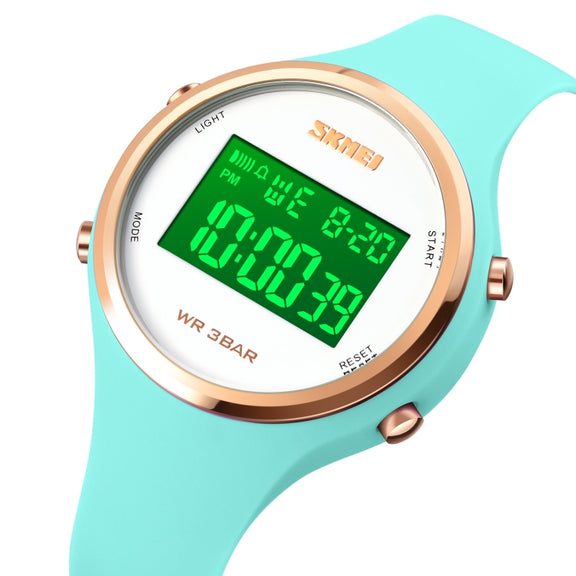 SKMEI 1720 Round Dial LED Digital Display Luminous Silicone Strap Electronic Watch(Light Green)