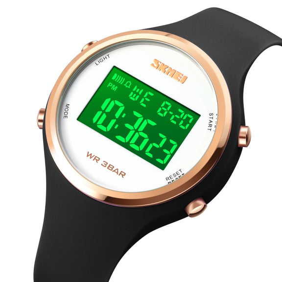 SKMEI 1720 Round Dial LED Digital Display Luminous Silicone Strap Electronic Watch(Black)