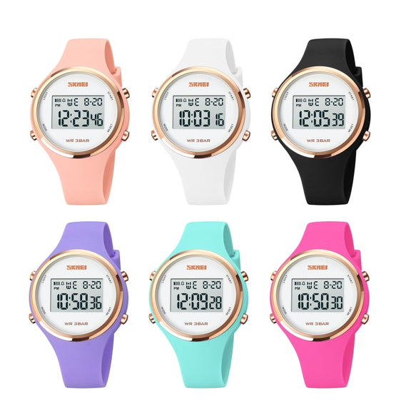 SKMEI 1720 Round Dial LED Digital Display Luminous Silicone Strap Electronic Watch(Black)