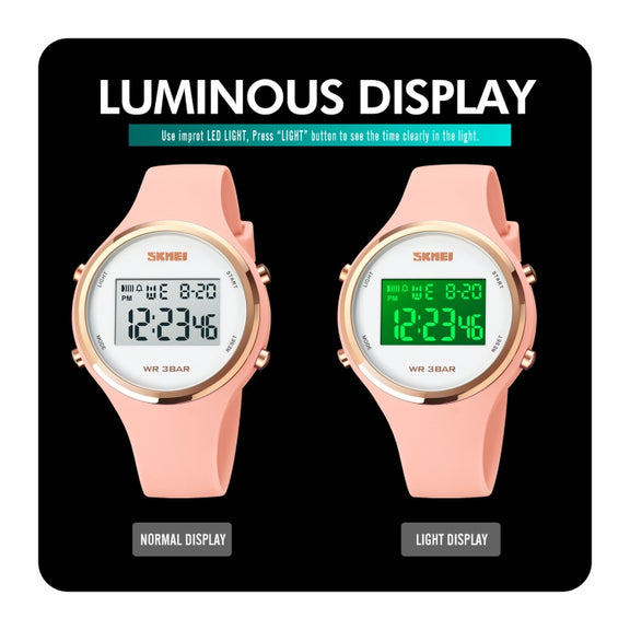SKMEI 1720 Round Dial LED Digital Display Luminous Silicone Strap Electronic Watch(Black)