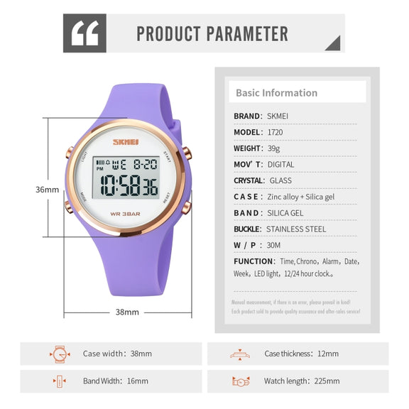 SKMEI 1720 Round Dial LED Digital Display Luminous Silicone Strap Electronic Watch(Rose Red)