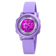 SKMEI 1721 Triplicate Round Dial LED Digital Display Luminous Silicone Strap Electronic Watch(Purple)