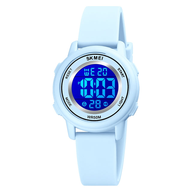 SKMEI 1721 Triplicate Round Dial LED Digital Display Luminous Silicone Strap Electronic Watch(Pink Blue)