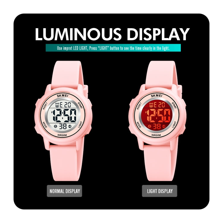 SKMEI 1721 Triplicate Round Dial LED Digital Display Luminous Silicone Strap Electronic Watch(Pink Blue)